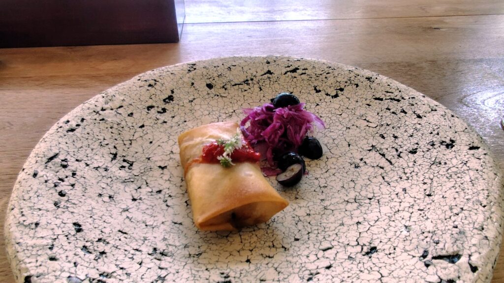 Brik de poulet fermier à la julienne de chou rouge